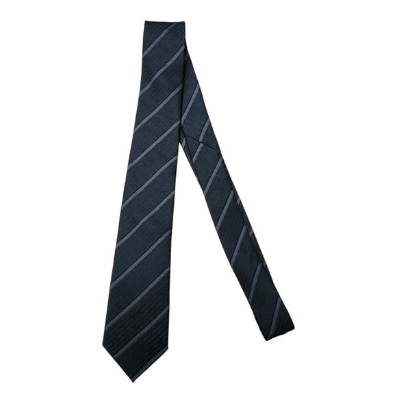 John Varvatos New Tie Black Grey Stripe Silk Necktie - Picture 2 of 3